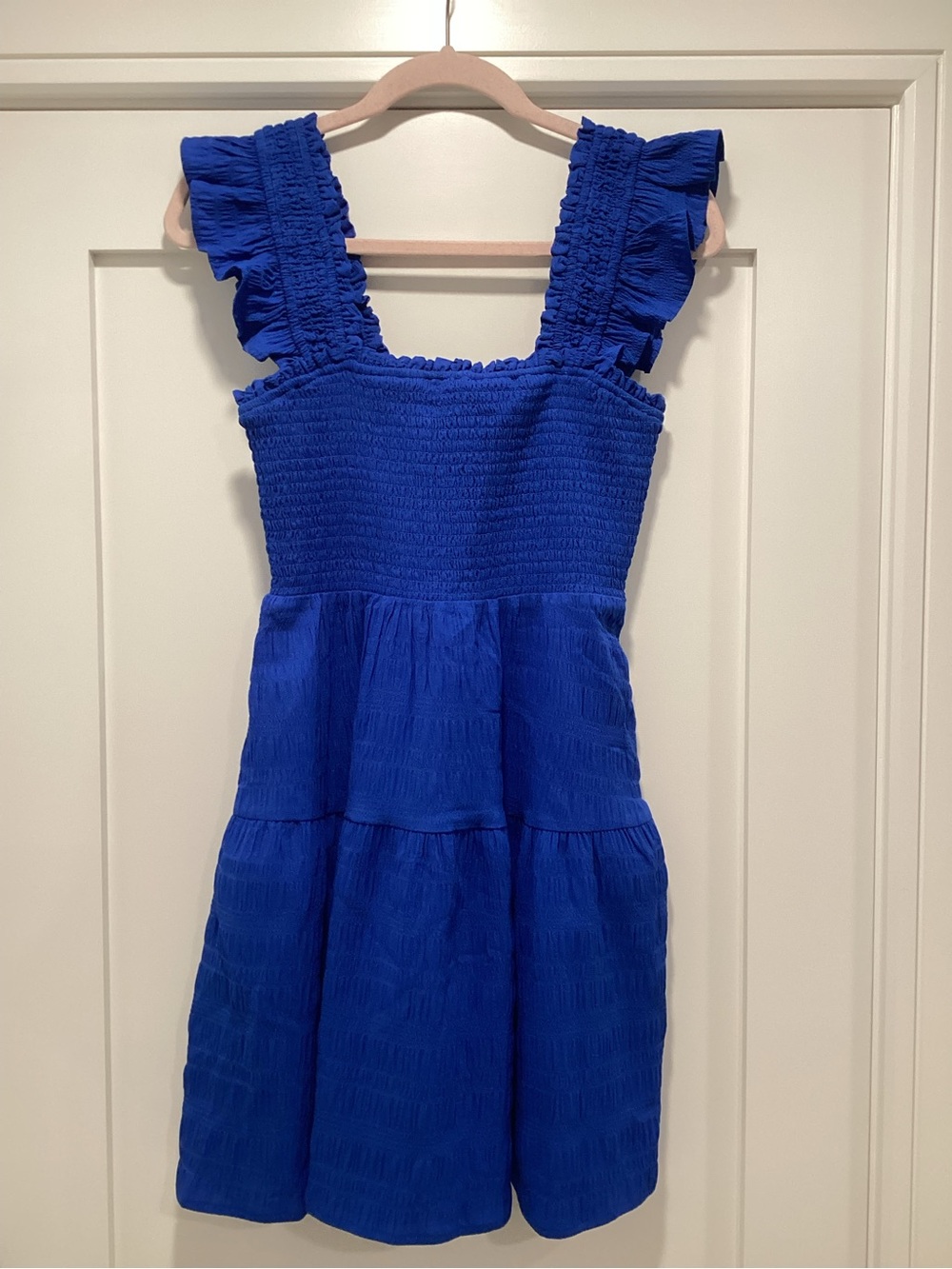 Greylin Cobalt Blue Smocked Mini Dress with Ruffle Straps